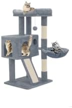 Athena Collection Cat Tree, 36" Tall Cat Tree Tower for Indoor Cats, Multi-Level Cat Tower House Activity Center Climbing Tower with Cat Condo & Hammock & Scratching Post & Dangling Ball, LightGray