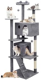 Athena Collection Cat Tree, 77 Inch Cat Tower for Indoor Cats, Multi-Level Cat Tree Tower Activity Center with 2 Cat Condo & Cat Scratching Post & Dangling Ball, Tall Cat Tree, Smoky Gray
