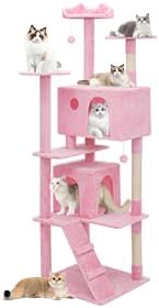 Athena Collection Cat Tree, 77 Inch Cat Tower for Indoor Cats, Multi-Level Cat Tree Tower Activity Center with 2 Cat Condo & Cat Scratching Post & Dangling Ball, Tall Cat Tree, Soft Pink