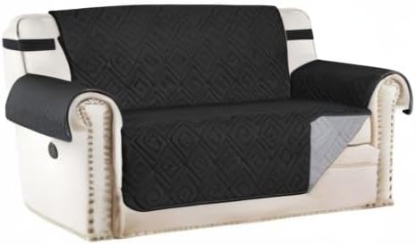 H.VERSAILTEX Reversible Loveseat Cover Furniture Protector Anti-Slip Water Resistant 2 Inch Wide Elastic Straps Couch Covers Pets Kids Fit Sitting Width Up to 46"(Love Seat: 75" x 90", Black/Grey)