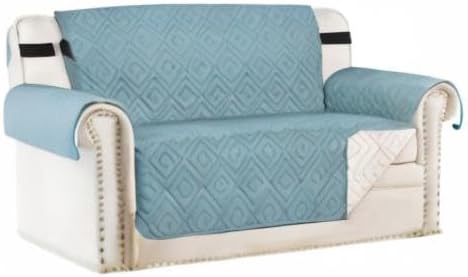 H.VERSAILTEX Reversible Loveseat Cover Furniture Protector Anti-Slip Water Resistant 2" Elastic Straps Couch Covers Pets Kids Fit Sitting Width Up to 46"(Love Seat: 75" x 90", Cameo Blue/Beige)