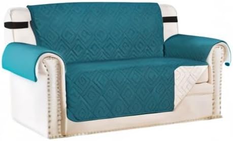 H.VERSAILTEX Reversible Loveseat Cover Furniture Protector Anti-Slip Water Resistant 2" Elastic Straps Couch Covers Pets Fit Sitting Width Up to 54"(Oversized Loveseat: 75" x 98", Dark Teal/Beige)