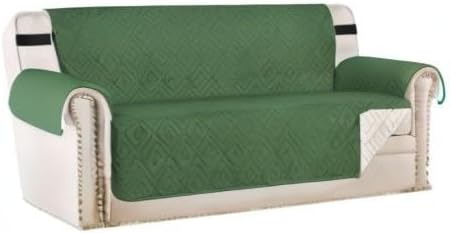 H.VERSAILTEX Reversible Sofa Slipcover Furniture Protector Water Resistant 2 Inch Wide Elastic Strap Sofa Cover Couch Covers Pet Kid Fit Seat Width Up to 66" (Sofa: 75" x 110", Christmas Green/Beige)
