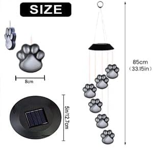 Paw Print Solar Wind Chimes for Outside, Dogs Cat Pet Pawprint Remembrance Wind Chimes,Waterproof Color Changing Solar Hanging Lights,Sympathy Gift for Pet Lover,Balcony,Patio,Yard Decor