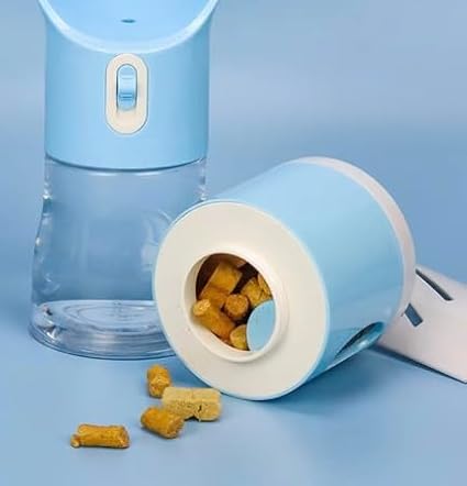 All-in-One Pet Water Bottle with Food Container, Poop Bag Dispenser & Shovel | Portable Dog Travel Bottle | Leak-Proof, BPA-Free, One-Hand Operation | Outdoor Pet Feeder (Blue)
