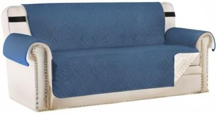 H.VERSAILTEX Reversible Sofa Slipcover Furniture Protector Water Resistant 2 Inch Wide Elastic Straps Sofa Cover Couch Covers Pets Kids Fit Sitting Width Up to 66" (Sofa: 75" x 110", Dark Blue/Beige)