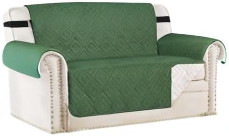H.VERSAILTEX Reversible Loveseat Cover Furniture Protector Anti-Slip Water Resistant 2" Elastic Straps Couch Covers Pets Kids Fit Sitting Width Up to 46"(Love Seat: 75" x 90", Christmas Green/Beige)