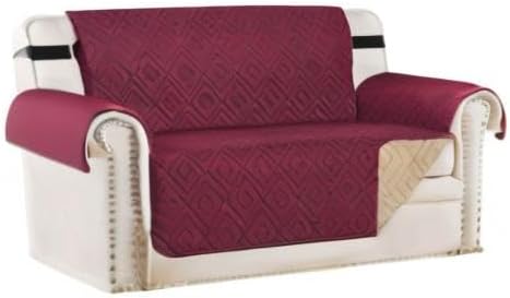 H.VERSAILTEX Reversible Loveseat Cover Furniture Protector Anti-Slip Water Resistant 2" Elastic Straps Couch Covers Pets Kids Fit Sitting Width Up to 54"(Oversized Loveseat: 75" x 98", Red/Tan)