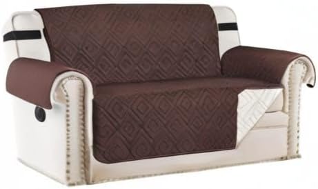 H.VERSAILTEX Reversible Loveseat Cover Furniture Protector Anti-Slip Water Resistant 2 Inch Wide Elastic Straps Couch Covers Pets Kids Fit Sitting Width Up to 46"(Love Seat: 75" x 90", Brown/Beige)