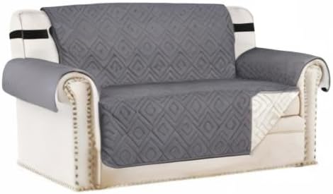 H.VERSAILTEX Reversible Loveseat Cover Furniture Protector Anti-Slip Water Resistant 2 Inch Wide Elastic Straps Couch Covers Pets Kids Fit Sitting Width Up to 46"(Love Seat: 75" x 90", Gray/Beige)