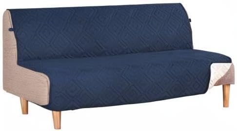 H.VERSAILTEX Futon Cover Reversible Sofa Slipcover Furniture Protector Water Resistant 2 Inch Wide Elastic Straps Sofa Bed Pets Kids Dog Cat Fit Sitting Width Up to 70"(Futon, Navy/Beige)