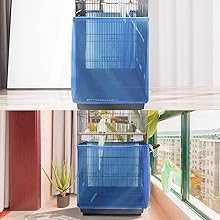 Ventilated Nylon Bird Cage Cover,Bird Cage Seed Catcher Large Size Bird Cage Mesh Cover Protector for Round Square Cages (Blue)