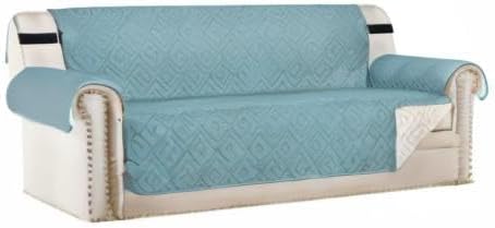 H.VERSAILTEX Reversible Sofa Slipcover Furniture Protector Water Resistant 2" Elastic Straps Sofa Cover Couch Covers Pets Fit Sitting Width Up to 78" (Oversized Sofa: 86" x 132", Cameo Blue/Beige)