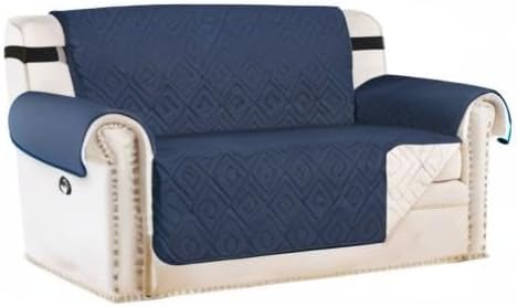 H.VERSAILTEX Reversible Loveseat Cover Furniture Protector Anti-Slip Water Resistant 2" Elastic Straps Couch Covers Pets Kids Fit Sitting Width Up to 54"(Oversized Loveseat: 75" x 98", Navy/Beige)