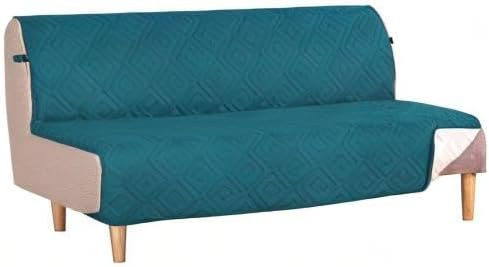 H.VERSAILTEX Futon Cover Reversible Sofa Slipcover Furniture Protector Water Resistant 2 Inch Wide Elastic Straps Sofa Bed Pets Kids Dog Cat Fit Sitting Width Up to 70"(Futon, Dark Teal/Beige)