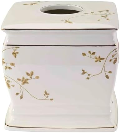 Avanti Linens - Tissue Box Cover, Decorative Countertop Accessories, Nature Inspired Home Decor (Gilded Birds Collection)