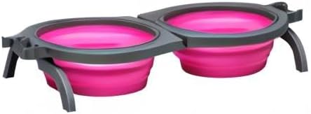 Loving Pets - Bella Roma Double Diner Portable Travel Dog Bowls Collapsible Combined Dog Food & Water Bowls (Pink, Medium)