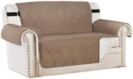 H.VERSAILTEX Reversible Loveseat Cover Furniture Protector Anti-Slip Water Resistant 2" Elastic Straps Couch Covers Pets Fit Sitting Width Up to 54"(Oversized Loveseat: 75" x 98", Taupe Brown/Beige)