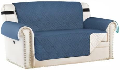 H.VERSAILTEX Reversible Loveseat Cover Furniture Protector Anti-Slip Water Resistant 2" Elastic Straps Couch Covers Pets Fit Sitting Width Up to 54"(Oversized Loveseat: 75" x 98", Dark Blue/Beige)