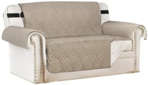 H.VERSAILTEX Reversible Loveseat Cover Furniture Protector Anti-Slip Water Resistant 2 Inch Wide Elastic Straps Couch Covers Pets Kids Fit Sitting Width Up to 46"(Love Seat: 75" x 90", Khaki/Beige)
