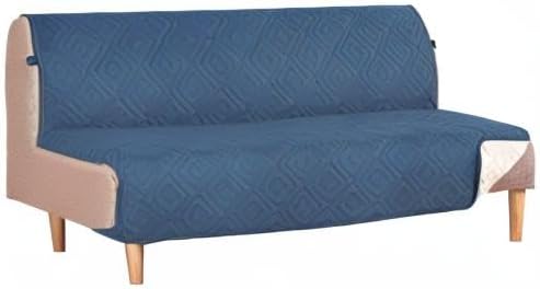 H.VERSAILTEX Futon Cover Reversible Sofa Slipcover Furniture Protector Water Resistant 2 Inch Wide Elastic Straps Sofa Bed Pets Kids Dog Cat Fit Sitting Width Up to 70"(Futon, Dark Blue/Beige)