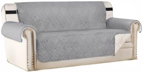 H.VERSAILTEX Reversible Sofa Slipcover Furniture Protector Water Resistant 2" Elastic Straps Sofa Cover Couch Covers Pets Kids Fit Sitting Width Up to 66" (Sofa: 75" x 110", Light Grey/Beige)