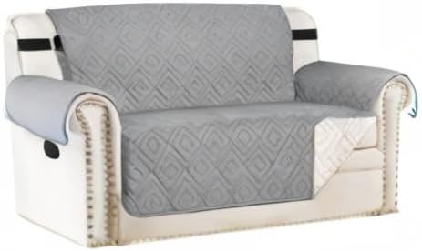 H.VERSAILTEX Reversible Loveseat Cover Furniture Protector Anti-Slip Water Resistant 2" Elastic Straps Couch Covers Pets Kids Fit Sitting Width Up to 46"(Love Seat: 75" x 90", Light Grey/Beige)