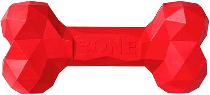 Natural Rubber Dog Chew Bone – Treat-Dispensing, Tough & Indestructible Chew Toy – Safe for Aggressive Chewers – Dental Health & Boredom Relief – (Red)