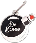 Two Tails Da Bomb Pet ID Tag, Custom Engraved Dog Name Tag, Personalized Charm for Dogs & Puppies, Durable Brass with Silver Plating, Fun Enamel Pet Accessory for Collars & Harnesses