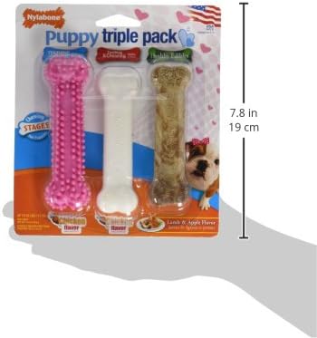 Nylabone Puppy Chew Toys & Natural Treat Triple Pack, Puppy Enrichment Teething Toys, Pink, Chicken & Bacon Flavor, Small Dogs - Up to 25 Ibs, 3 Pack