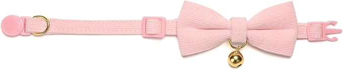 2 Pack Soft Corduroy Cat Collars with Bow Tie & Bell Adjustable Breakaway Bowtie Kitten Collar for Girl Boy Kittens(Pink & Grass Green)