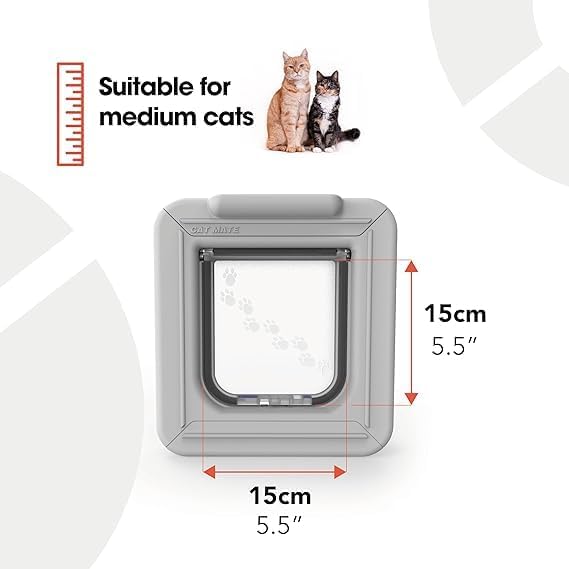 Cat Mate Elite Microchip Cat Flap with Digital Timer & LCD Display (355) - for Small to Average Sized Cats, Easy Installation in UPVC Doors, Glass, and Wood, White