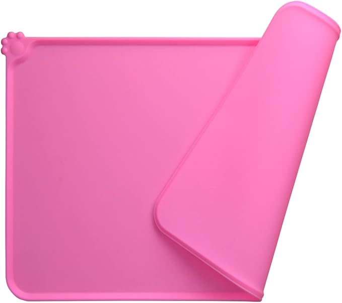 Silicone Cat & Dog Bowl Mat, Non-Slip Pet Feeding Mat - Waterproof Dog & Cat Placemat (21"x14.8", Pink)