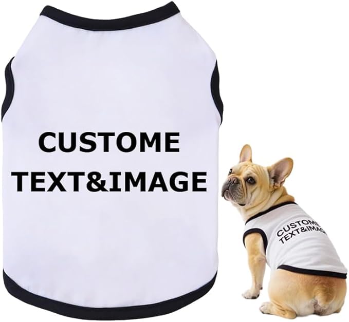 Custom Dog Shirt,Personalized Pet Apparel with Name Text Photo Image,Lightweight Breathable Puppy Kitten Cotton Vest for Small Medium Large Dogs Cats,Puppy Gift (White+Black, XX-Large)