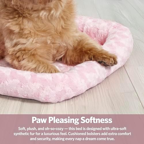 MidWest Homes for Pets QuietTime Fashion XXS Dog Bed – Pink Faux Fur Bolster, Ultra-Soft and Machine Washable, Fits 18-Inch Crates and Carriers, for Small Dogs and Cats