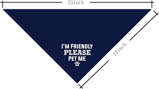 I'm Friendly Please Pet Me Dog Bandana, Dark Blue Dog Bandana, Funny Cute Pet Triangle Scarf Accessories, Dogs Bandanas for Small Medium Large Dogs (D51)