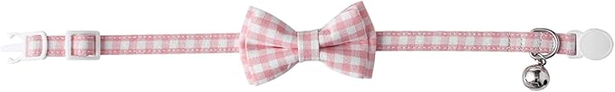 AIITLE Breakaway Cat Collar with Cute Bow Tie and Bell, Detachable Adjustable Safety Collars for Girl Cats and Boy Cats, Kittens, Puppy, Soft Stylish Plaid Patterns Cat Collars,Pink