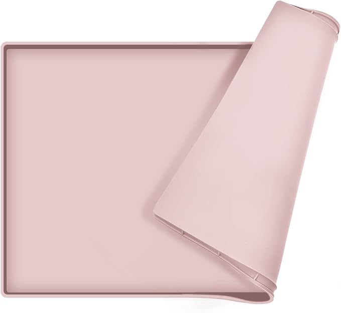 Dog Food Mat,Silicone Waterproof Food Tray,Non Slip Pet Bowl Mats Placemat,0.6" Raised Edge,Suitable for Most Small and Medium Sized Pets,24" x 16"