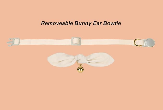Bunny Ear Cat Collar with Bell and Bow Tie, Breakaway Cute Bowtie Kitten Collars(Cream)