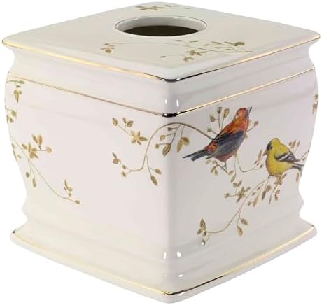 Avanti Linens - Tissue Box Cover, Decorative Countertop Accessories, Nature Inspired Home Decor (Gilded Birds Collection)