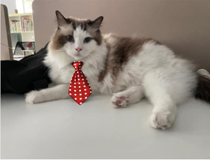 4 Pieces Pets Dog Cat Bowtie Pet Costume Adjustable Formal Necktie Collar for Cats Small Dogs Puppy Grooming Accessories (red/Heart)