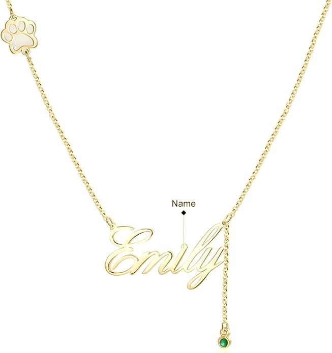 Personalized Cute Dog Cat Paw Name Necklace Forever Love Custom Heart Pendant Pet Name Necklace Gift for Pet Lovers