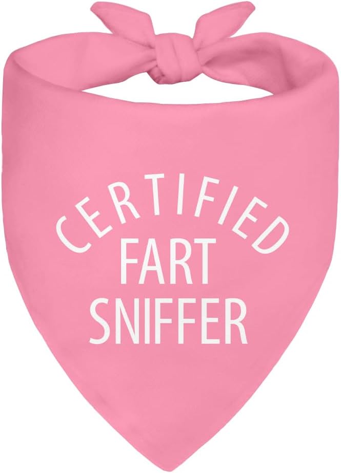 Certified Fart Sniffer Pink Dog Bandana, Funny Pet Bandana Adjustable Scarf Decoration, Funny Photo Prop Accessories for Party Yard, Thanksgiving Gifts for Pet Owner Puppy Lover Police Dog