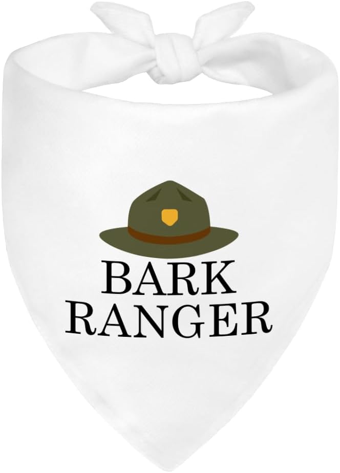Bark Ranger White Dog Bandana, Funny Puppy Scarf Photo Prop for Explore Outdoor Adventure Hiking Camping Mountain, Unique Gifts for Dog Lover, for Ranger, Pet Scouts Bandana