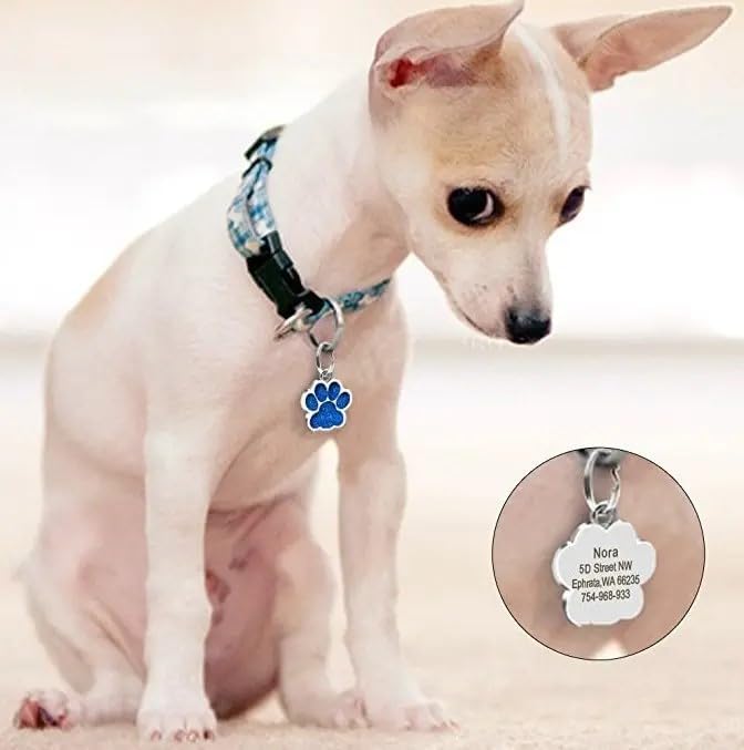 Cute Personalized Pet Name Tags for Cats/Dogs - Glitter Custom pet id tag, Dog id Tags Engraved for Pets, Customizable cat tag, pet Collar Charms, Dog Name tag (Paw-Shaped-Small: Black)
