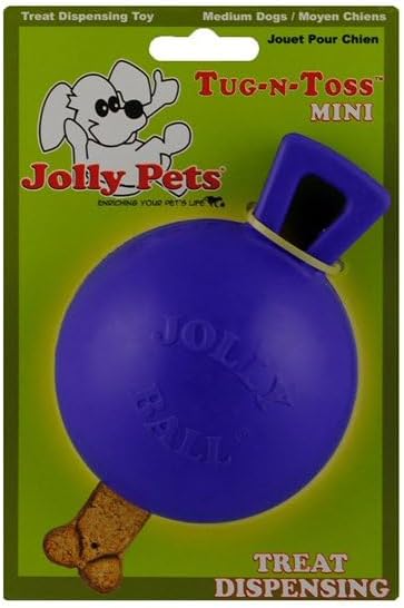 Jolly Pets Tug-n-Toss Heavy Duty Dog Toy Ball with Handle, 3 Inches/Mini, Blue, Model:403 BL