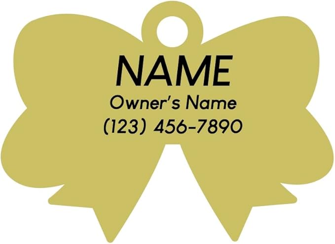 Two Tails Bow Pet ID Tag, Personalized Dog Name Tag with Custom Engraving, Cute Gold Bow Charm for Dogs & Puppies, Durable Brass with Gold Plating, Stylish Pet Accessory for Collars & Harnesses