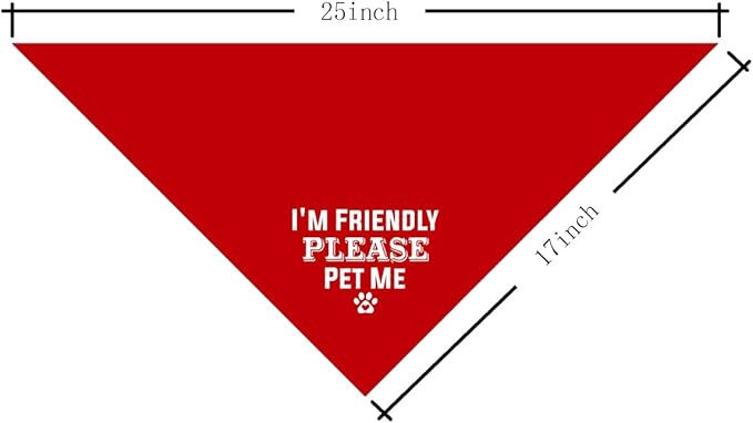 I'm Friendly Please Pet Me Dog Bandana - Red, Funny Cute Triangle Scarf Accessory for Small Medium Large Dogs (D49)