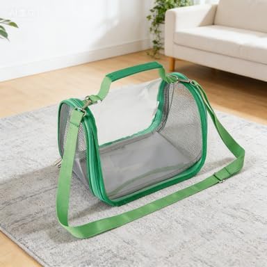 Reptile Small Animal Travel Carrier - Portable Ventilated Pet Carrier for Bearded Dragons, Lizards, Sugar Gliders, Hedgehogs, Rats, Birds, Guinea Pigs etc | Escape-Proof, Breathable Mesh (Green)
