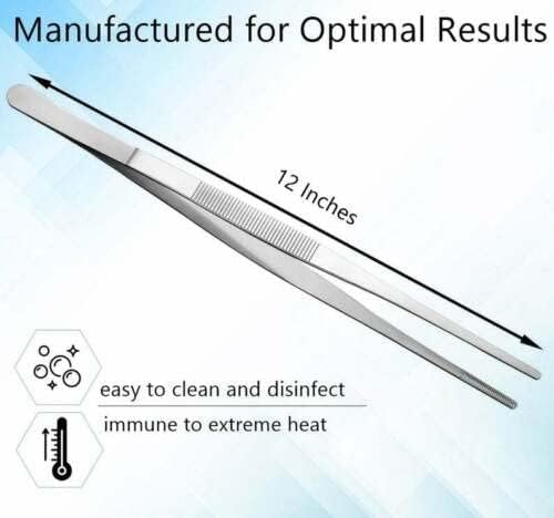 A2Z-Aquascaping Maintenance Tools Accessories,Anti-Rust Stainless Steel Tweezers Scissors Spatula for Aquarium Tank Clean, Fish Tank, Bonsai, Algae Scrapers (12" Serrated Tweezers - Straight)